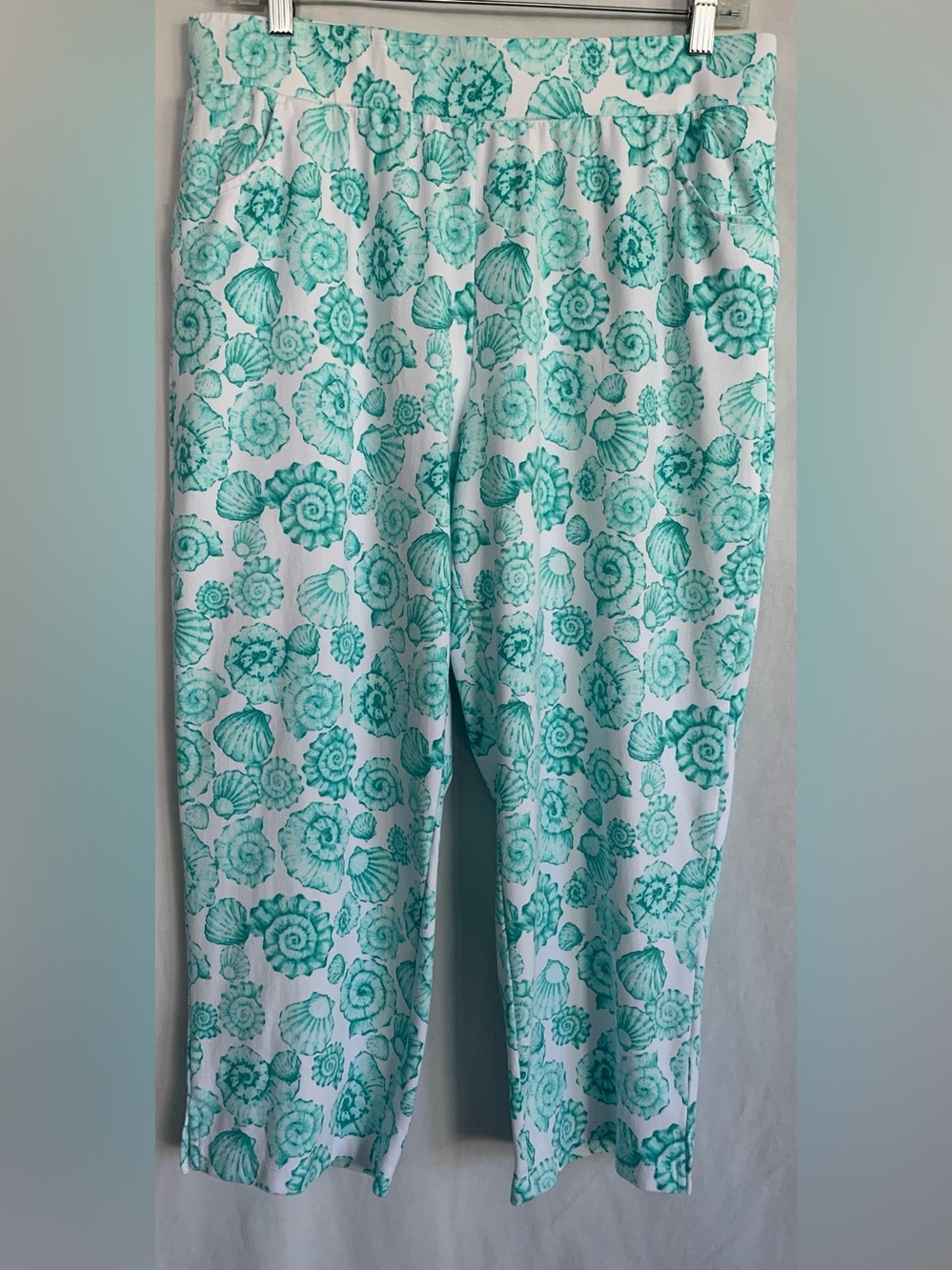 Quacker Factory Aqua Shell-Print Capris